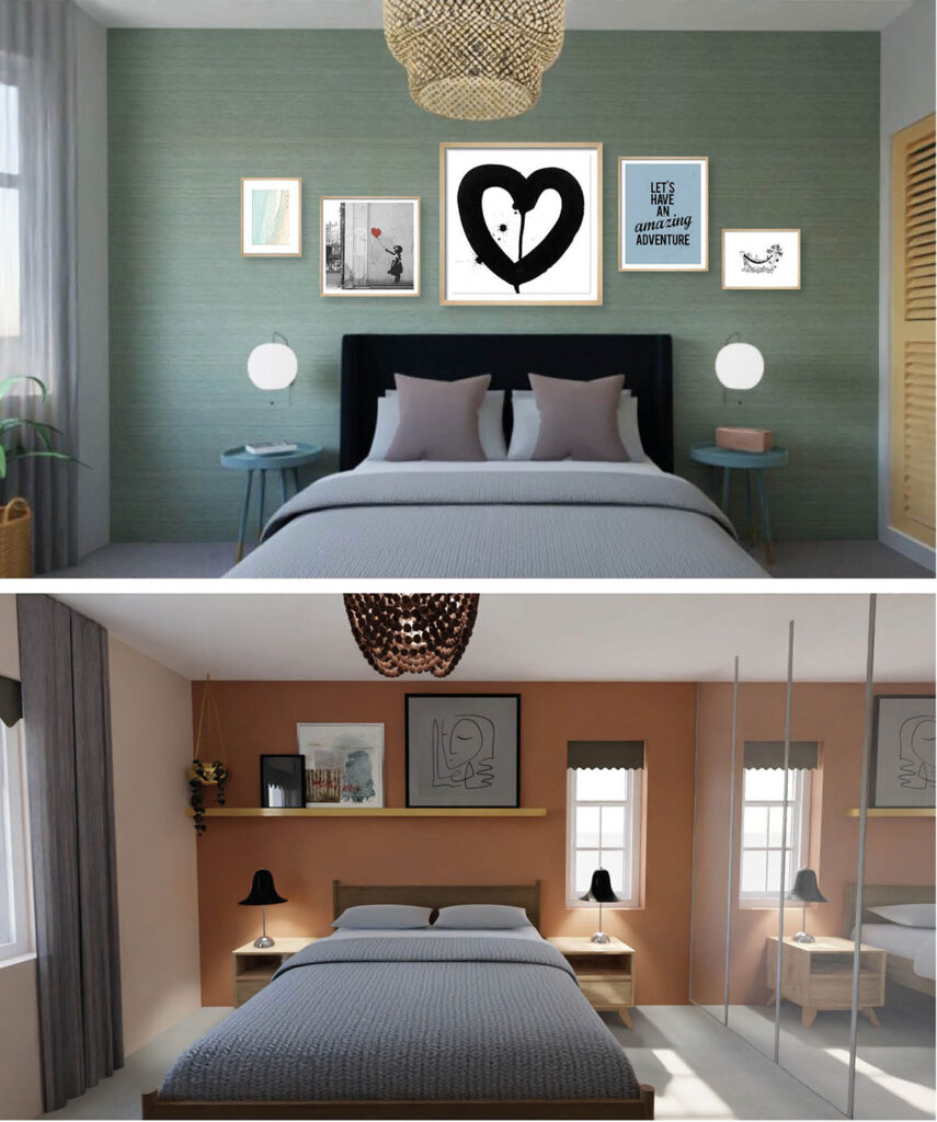 Ideas for a gallery wall in a modern bedroom